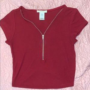 Dark red zipper crop top